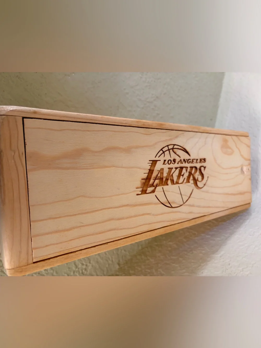 Los Angeles Lakers Engraved Wooden Display Box - One Natural Wood